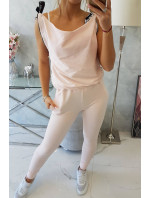 Nohavice/oblek s nápismi selfie púdrovo ružová