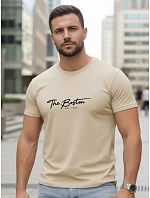 Pánske bavlnené tričko s potlačou „The Boston“, béžové, FashionStreet NX5129R Pánske bavlnené tričko s potlačou „The Boston“, béžové, FashionStreet NX5129R