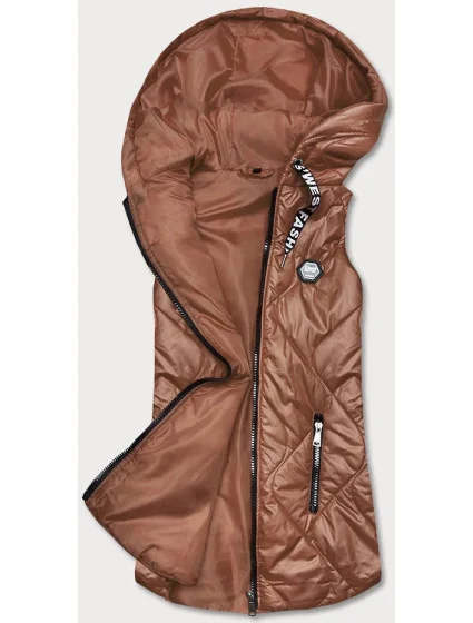 Dámska vesta v karamelovej farbe s kapucňou (B0129-22)