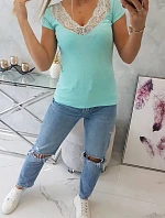 Blúzka s čipkovým výstrihom mätová