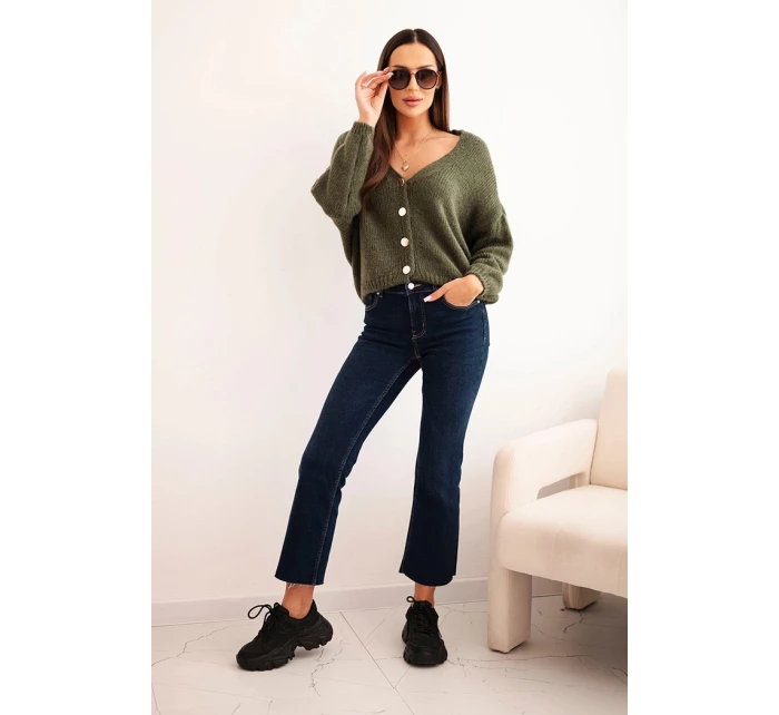 Dámský svetr s V výstřihem a knoflíky khaki Dámský svetr s V výstřihem a knoflíky khaki