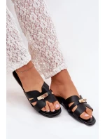 Ploché Dámské Pantofle S Páskem A Zlatým Detalem Černé model 21703742 - Boto Ploché Dámské Pantofle S Páskem A Zlatým Detalem Černé model 21703742 - Boto