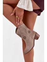 Zamszowe Skórzane Botki Damskie Ażurowe Na Obcasie Zazoo 3844 Cappuccino