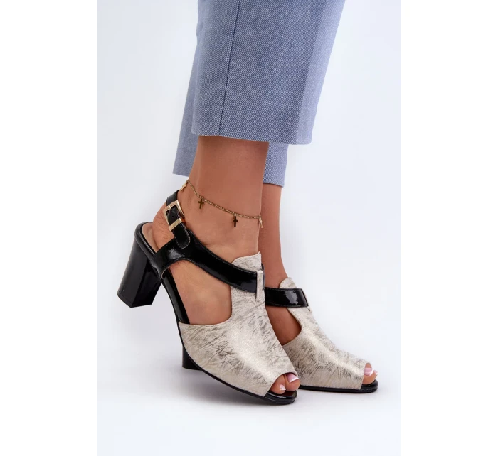 Dámske sandále na vysokom podpätku z ekokože, zlaté a čierne Queenmarie Dámske sandále na vysokom podpätku z ekokože, zlaté a čierne Queenmarie