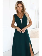 model 21767696 Módní maxi šaty s rozparkem na nohavicích lahvově zelené - numoco model 21767696 Módní maxi šaty s rozparkem na nohavicích lahvově zelené - numoco