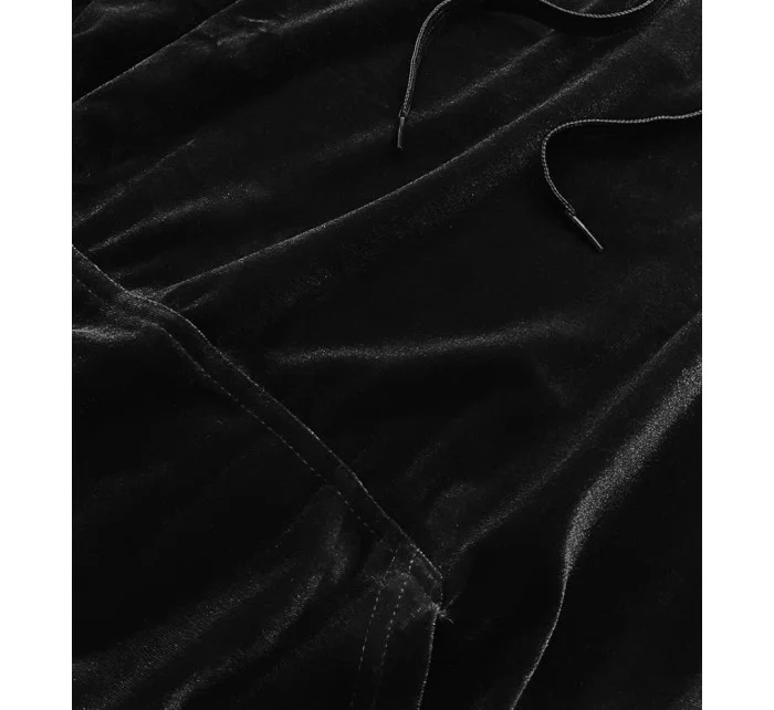 Čierny velúrový teplákový komplet s lampasmi (YP-9964)