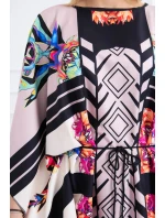 Netopierie šaty s viazaním v páse, béžové