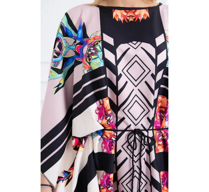 Netopierie šaty s viazaním v páse, béžové