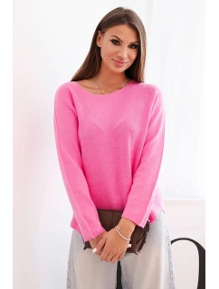 Dámsky viskózový sveter s dlhými rukávmi a okrúhlym výstrihom ružovej farby