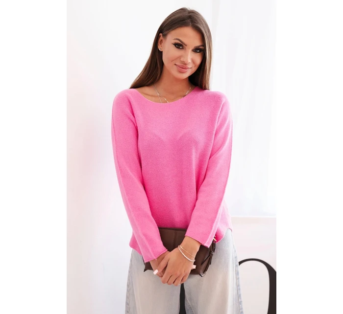 Dámsky viskózový sveter s dlhými rukávmi a okrúhlym výstrihom ružovej farby