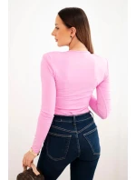 Dámska blúzka s výstrihom do V a dlhými rukávmi candy pink