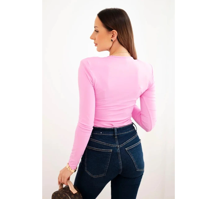 Dámska blúzka s výstrihom do V a dlhými rukávmi candy pink