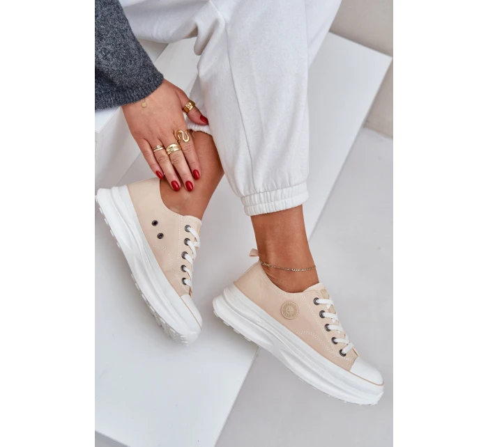 Damskie Trampki Na Masywnej Podeszwie Big Star NN274127 Beżowe Damskie Trampki Na Masywnej Podeszwie Big Star NN274127 Beżowe