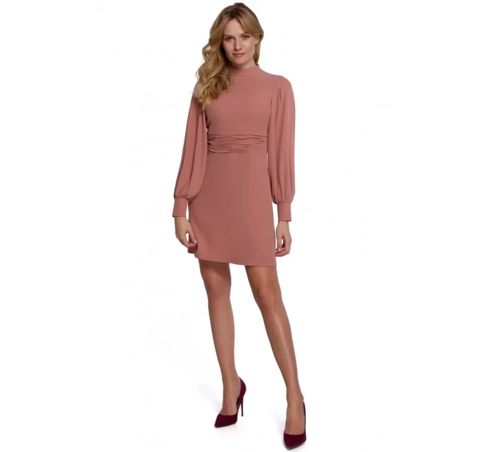 K078 Šaty s naberaným pásom - ružové