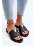 Dámske papuče z ekokože na plochom podpätku, čierne Maliha Dámske papuče z ekokože na plochom podpätku, čierne Maliha