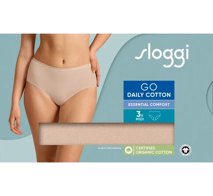 Dámske bavlnené midi nohavičky GO Daily 3P - BROWN - béžová 00LZ - SLOGGI