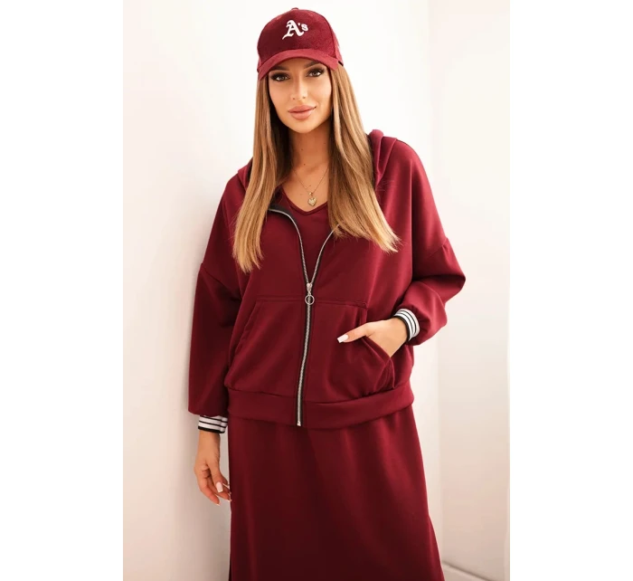 Dámský komplet s viskózou s rozepínací mikinou a dlouhou sukní bordová Dámský komplet s viskózou s rozepínací mikinou a dlouhou sukní bordová