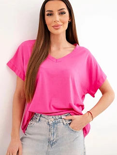Dámská bavlněná halenka s výstřihem do V a krátkým rukávem fuchsiová