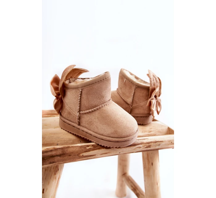 Dziewczęce Ocieplane Śniegowce Z Kokardkami Beżowe Meriva Dziewczęce Ocieplane Śniegowce Z Kokardkami Beżowe Meriva