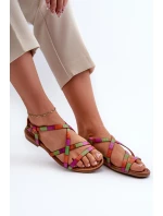 Płaskie Skórzane Sandały Damskie Maciejka 06635-39 Multikolor