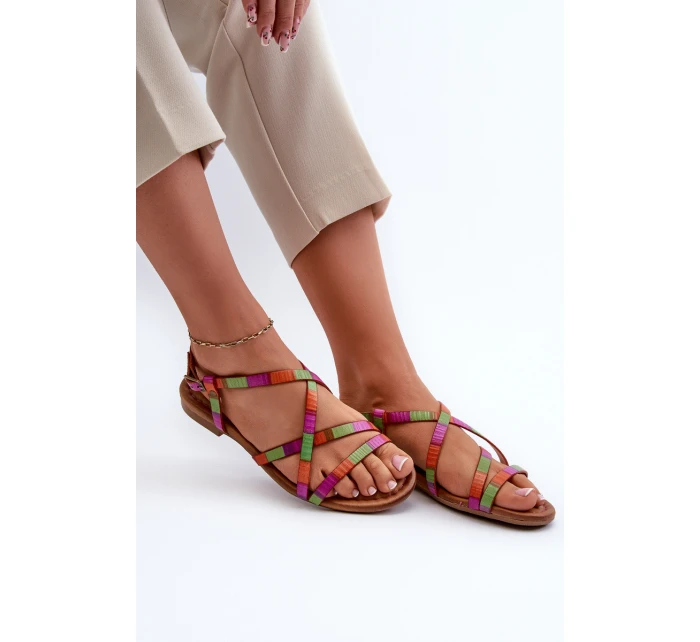 Płaskie Skórzane Sandały Damskie Maciejka 06635-39 Multikolor