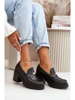 Zazoo 20168 Eleganckie Półbuty Damskie Na Słupku Skóra Naturalna Czarne