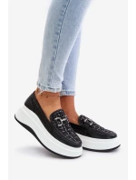 Kožené Dámské Mokasíny Na Platformě S Dekorací Černé model 21675568 - VINCEZA