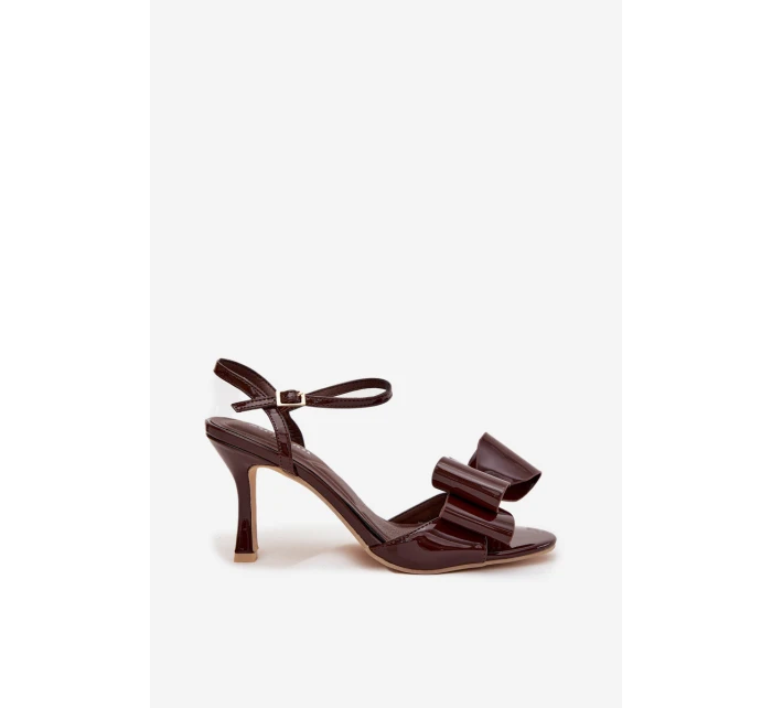 Lakierowane Sandały Na Szpilce Z Kokardą Czekoladowe Noliva Lakierowane Sandały Na Szpilce Z Kokardą Czekoladowe Noliva
