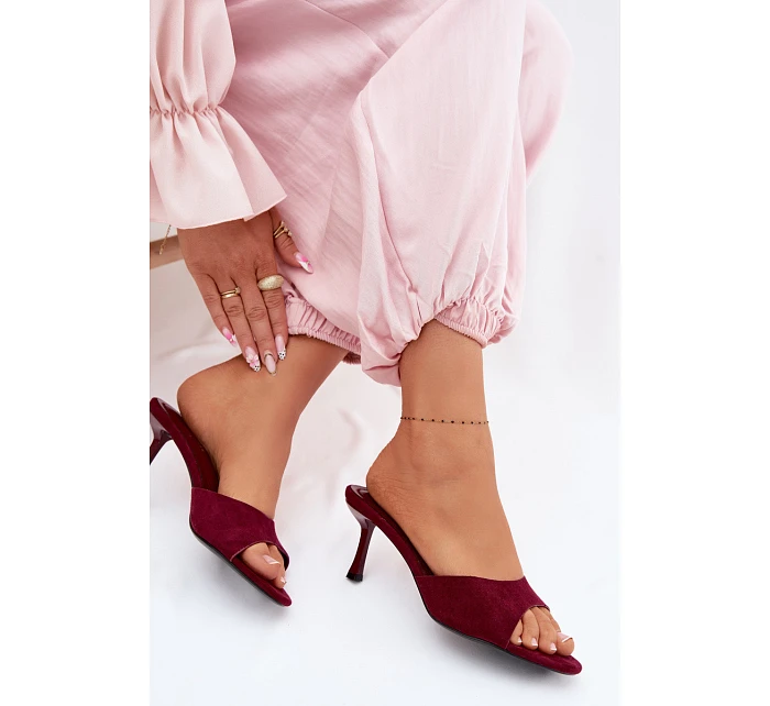 Sandály z imitace semiše na podpatku bordové model 22103082 - Boto