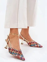 Dámske lodičky na podpätku 8338-302 Gold Mixed Colours - DAY-VINE Shoes