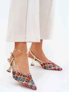 Dámske lodičky na podpätku 8338-302 Gold Mixed Colours - DAY-VINE Shoes