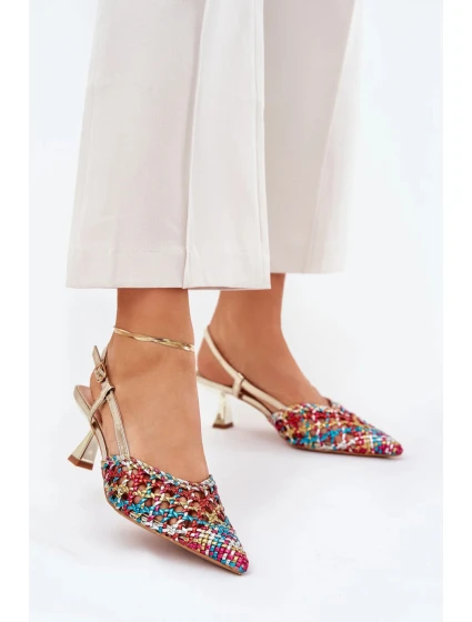 Dámske lodičky na podpätku 8338-302 Gold Mixed Colours - DAY-VINE Shoes