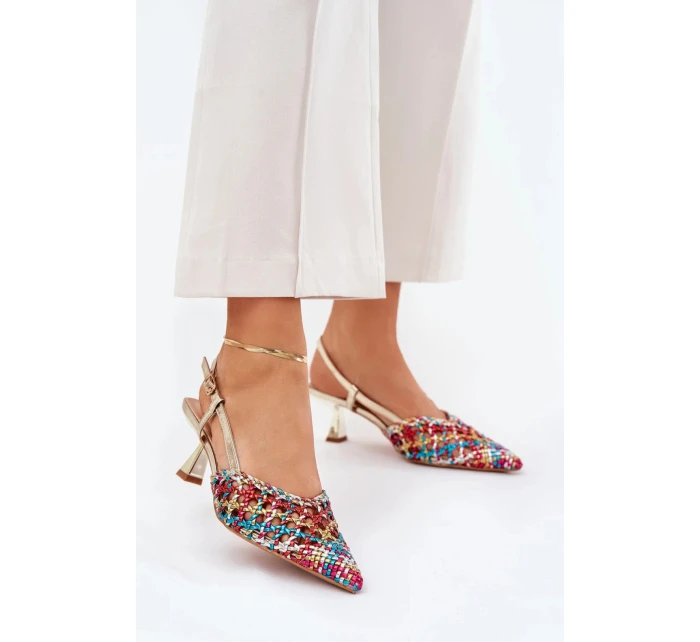 Dámske lodičky na podpätku 8338-302 Gold Mixed Colours - DAY-VINE Shoes