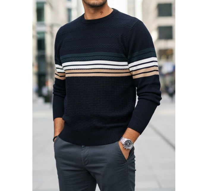 Pánský pruhovaný tmavě modrý svetr model 21994027 - Dstreet