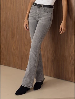Dámske džínsy s vysokým pásom a opaskom, strih bootcut, sivé, FashionStreet UY3178