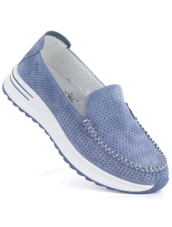 Kožené mokasíny na silné podrážce ažurové modré Jezzi model 22081784 - Hikvision