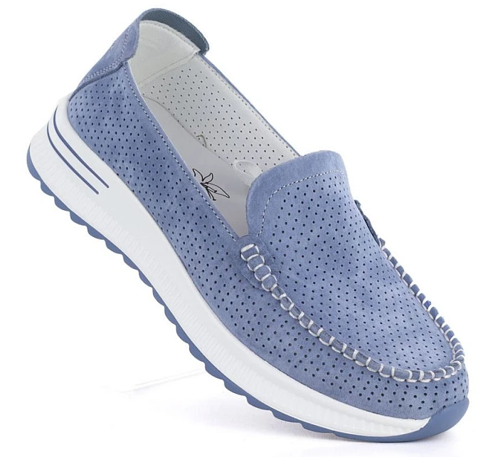 Kožené mokasíny na silné podrážce ažurové modré Jezzi model 22081784 - Hikvision