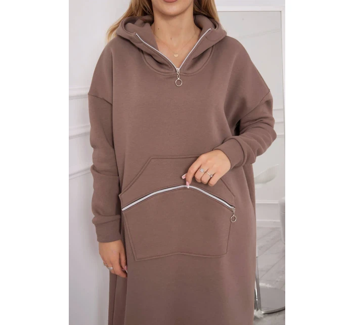 Zateplené šaty s kapucí mocca