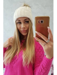 Fleecová kostkovaná čepice model 18750203 ecru - K-Fashion