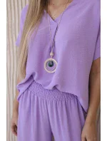 Komplet s náhrdelníkem halenka + kalhoty světle fialová