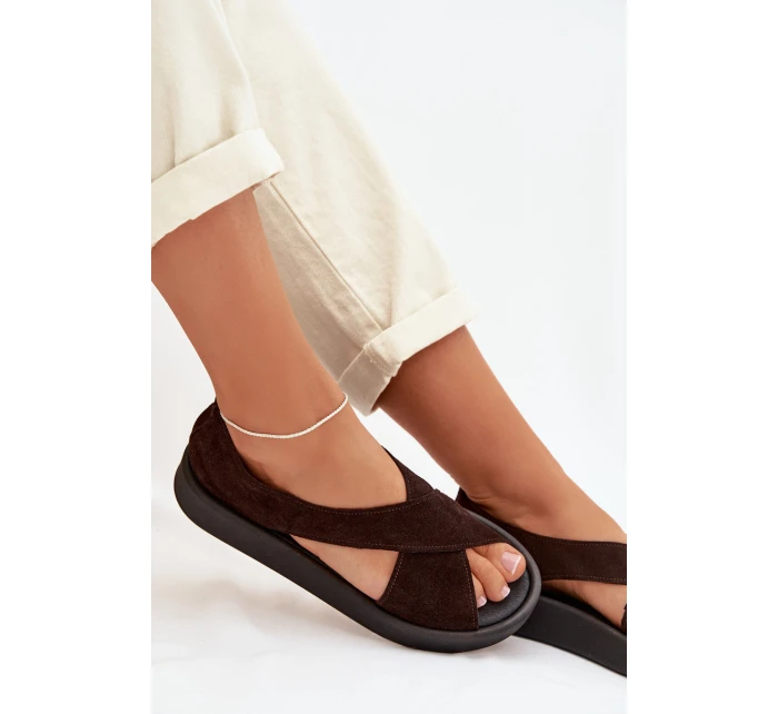 Dámské sandály Zazoo 3196 z přírodního semiše Čokoládové