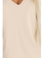 665-3 Dámska bavlnená blúzka s krátkym rukávom a výstrihom do V - béžová