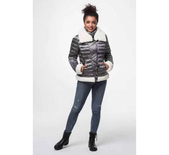 Dámská bunda v ocelové barvě s límcem model 15856133 - Ann Gissy Dámská bunda v ocelové barvě s límcem model 15856133 - Ann Gissy