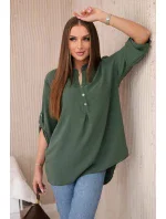 Blúzka s predĺženým chrbtom khaki