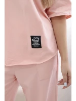 Bavlnená súprava blúzka + nohavice broskyňová