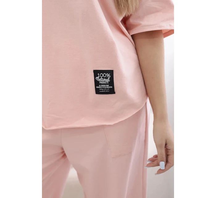 Bavlnená súprava blúzka + nohavice broskyňová