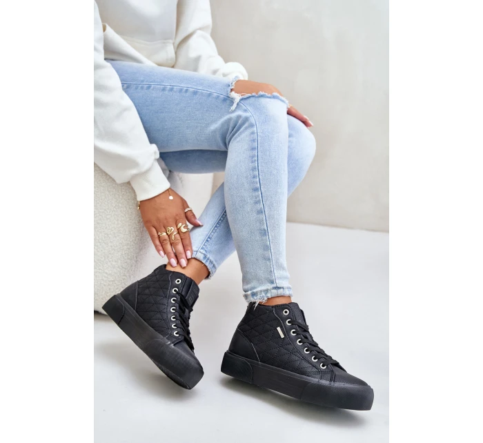 Ocieplane Trampki Damskie Z Przeszyciami Big Star OO274A480 Czarne Ocieplane Trampki Damskie Z Przeszyciami Big Star OO274A480 Czarne