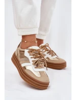 Sneakersy Damskie Na Platformie Z Podwójnym Sznurowaniem Panterka Złote Niteria Sneakersy Damskie Na Platformie Z Podwójnym Sznurowaniem Panterka Złote Niteria