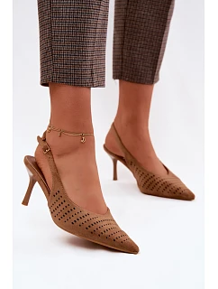 Dámské síťované sandály na podpatku z imitace semiše světle hnědé Torielle