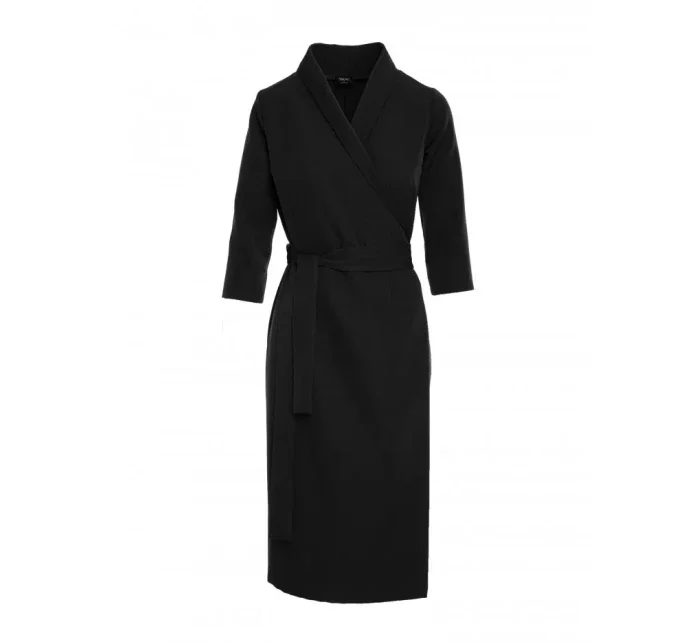 model 15100772 Zavinovací šaty s vázáním černé - STYLOVE